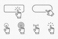 Click cursor pointer icon set with blank button. Website banners and clicking cursor on transparent background. Vector